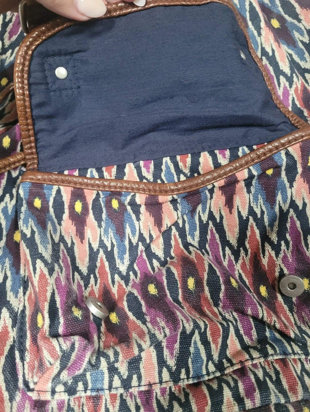 Canvas Backpack Aztec Print Cape Juby Navy Brown Pink